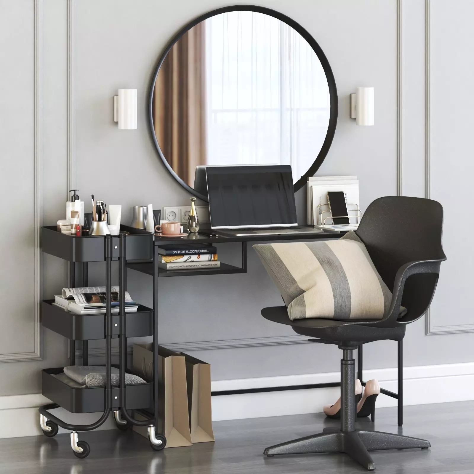 VITTSJO dressing table with ODGER chair 3D model_0
