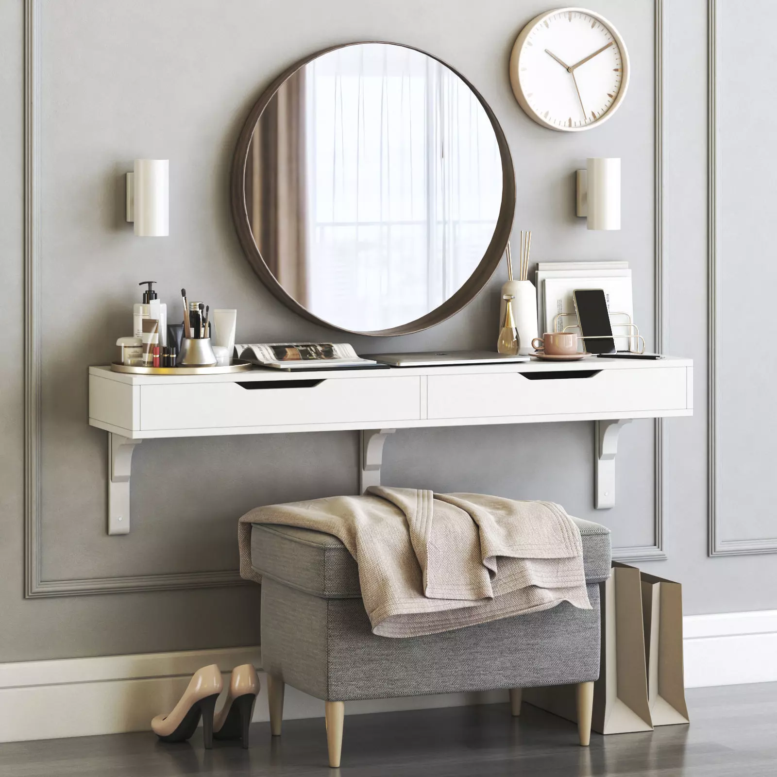 ALEX dressing table with STRANDMON ottoman 3D model