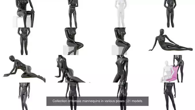Collection of female mannequins in various poses 