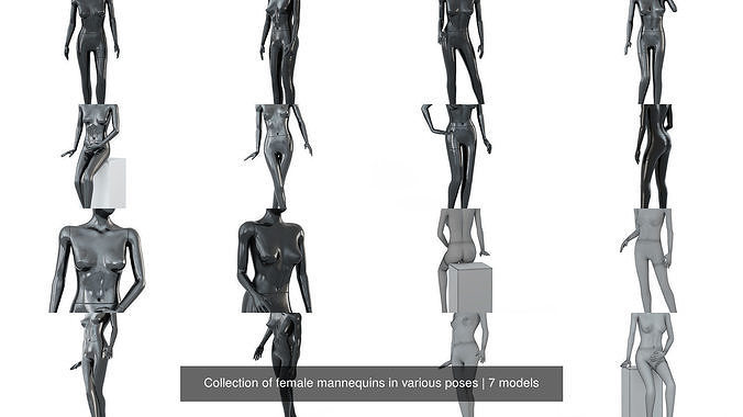 Collection of female mannequins in various poses 