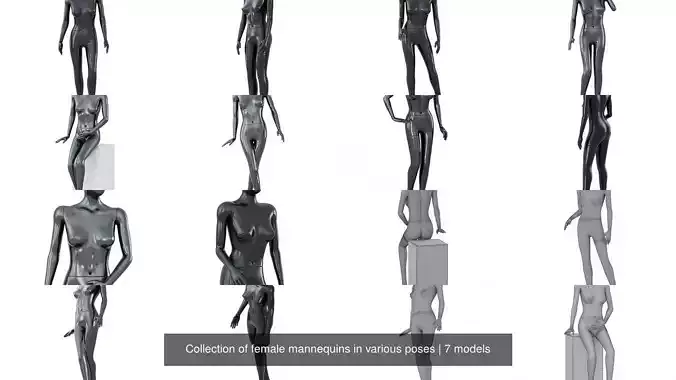 Collection of female mannequins in various poses 