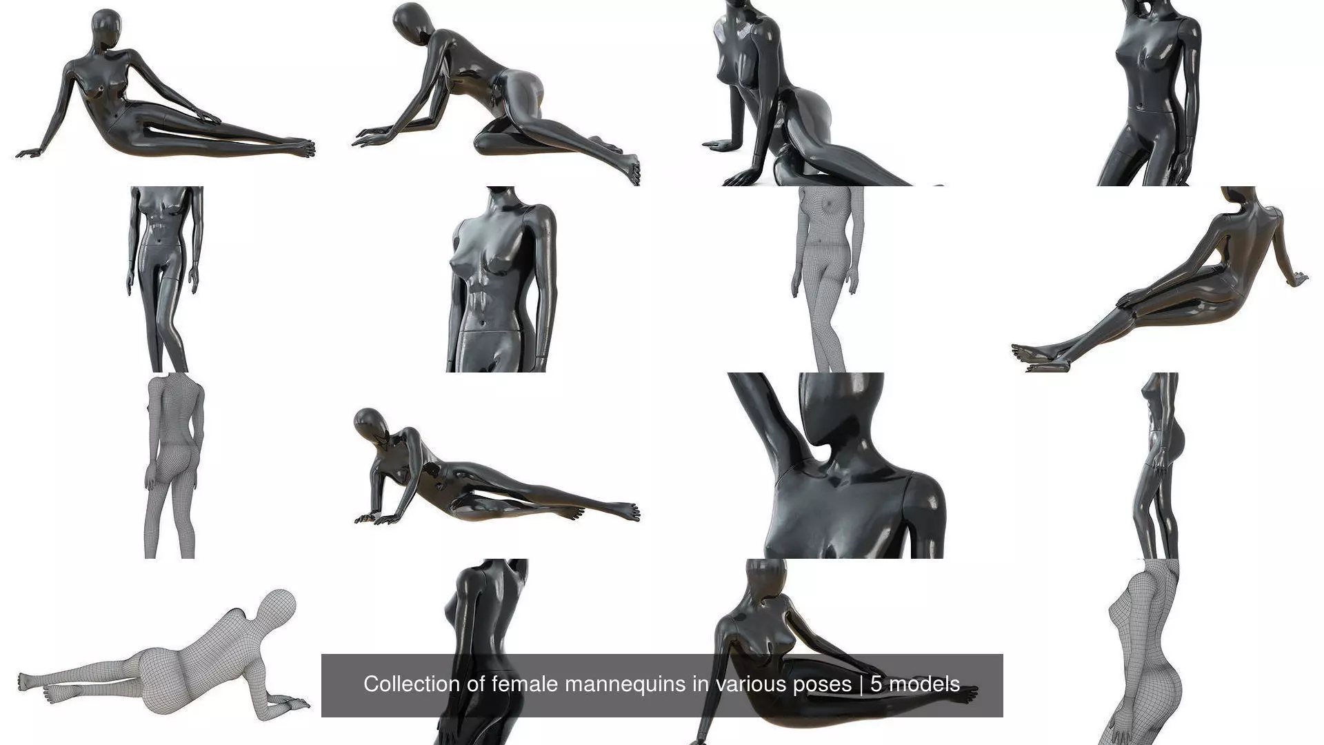 Collection of female mannequins in various poses _0