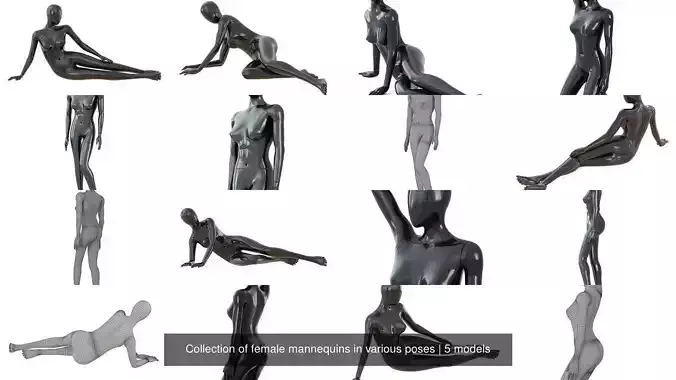 Collection of female mannequins in various poses 