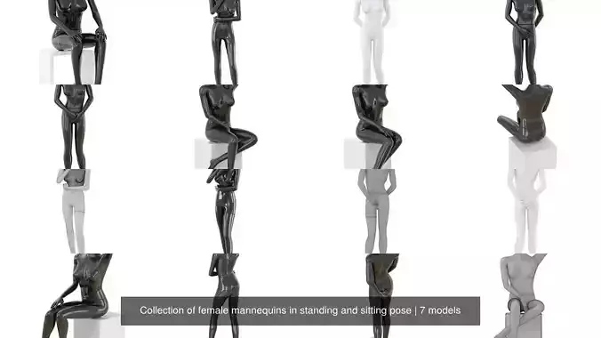 Collection of female mannequins in standing and sitting pose