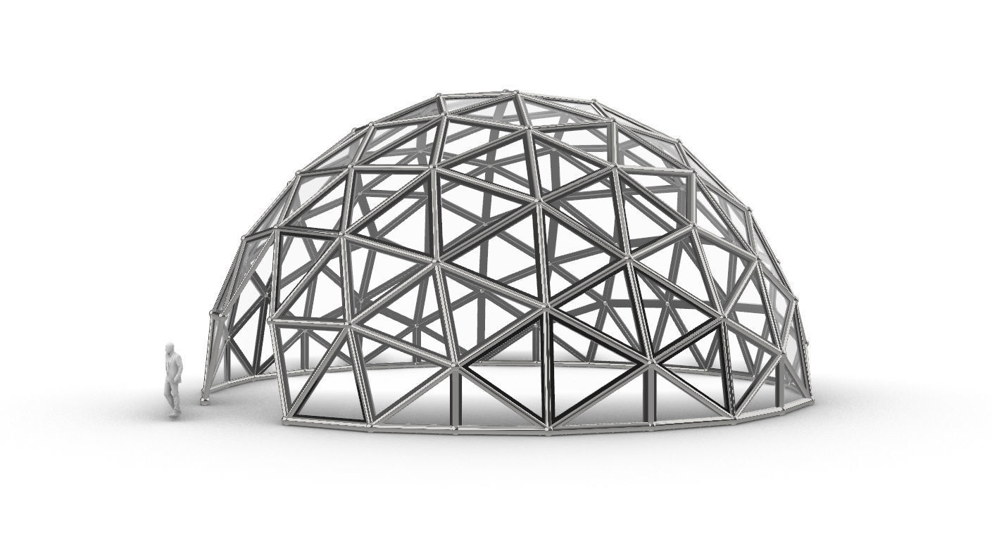 Geodesic Dome Large with Frame and Panels and Entryway 3D model_1