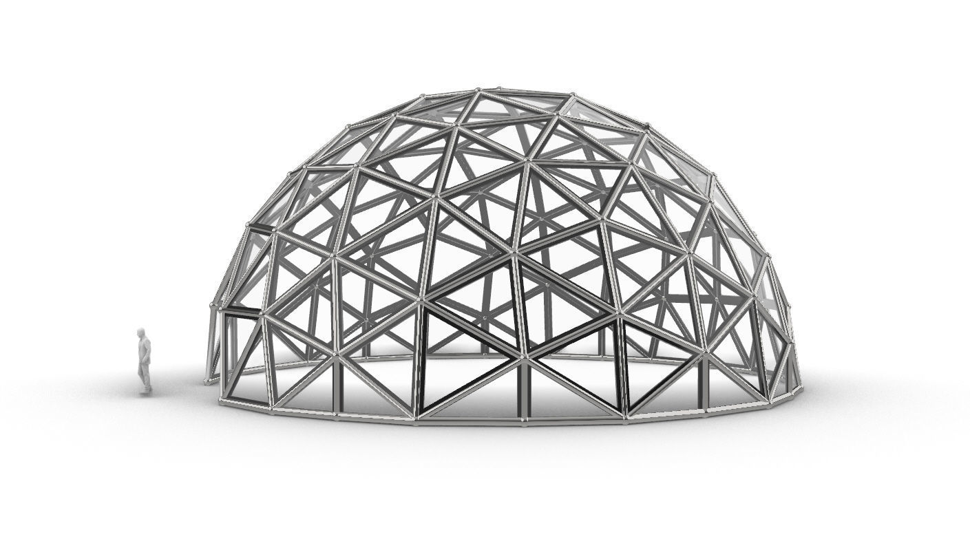 Geodesic Dome Large with Frame and Panels and Entryway 3D model_3