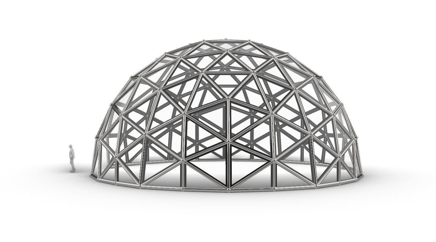 Geodesic Dome Large with Frame and Panels and Entryway 3D model_2