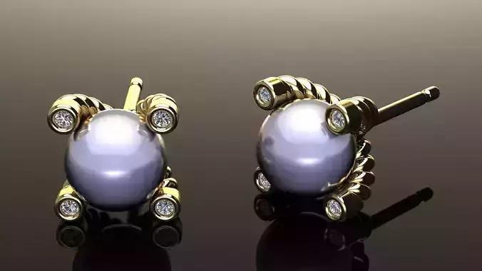 Cable Earring with Pearl and Diamonds