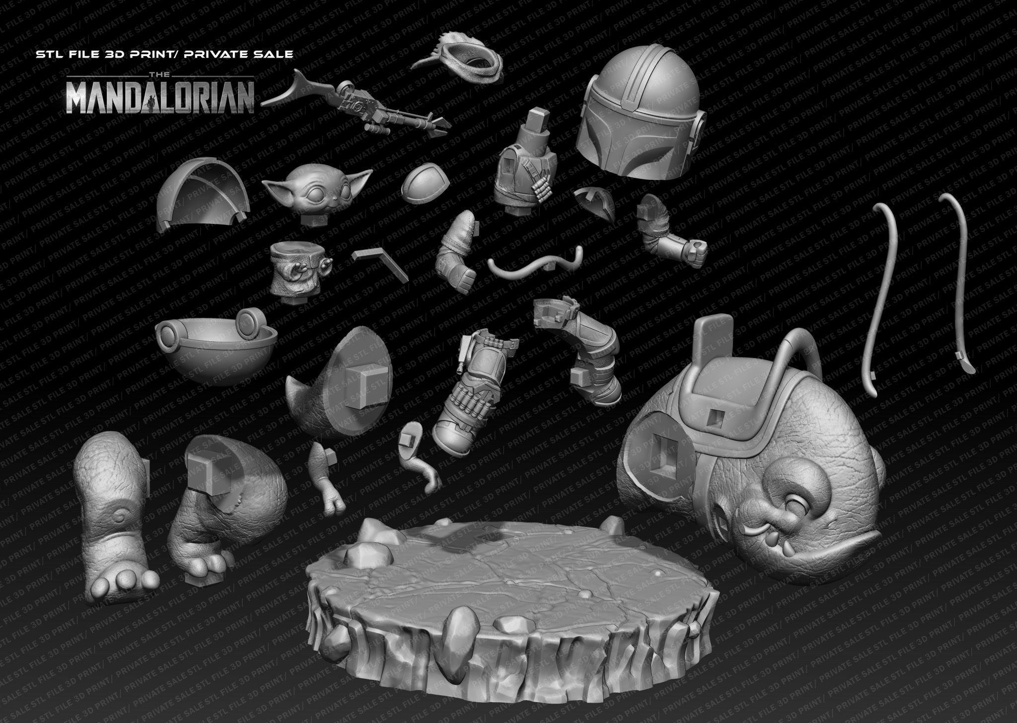 MANDALORIAN star wars figurine with baby yoda 3D print model_2