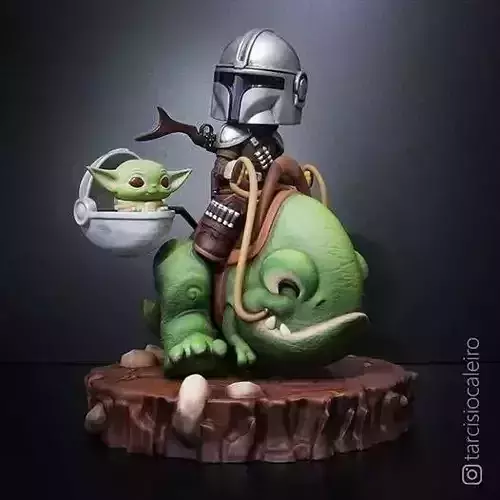MANDALORIAN star wars figurine with baby yoda 3D print model