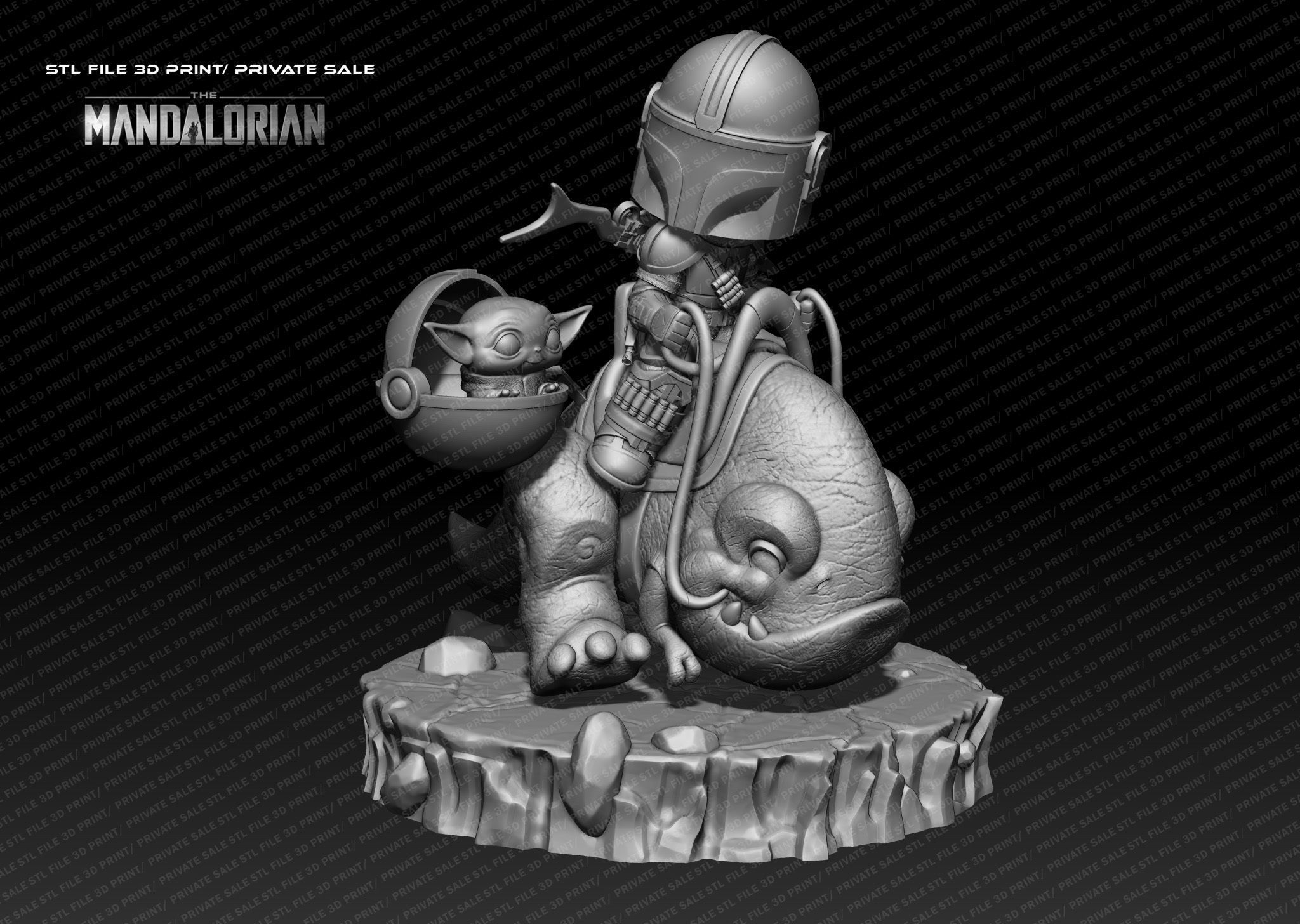 MANDALORIAN star wars figurine with baby yoda 3D print model_1