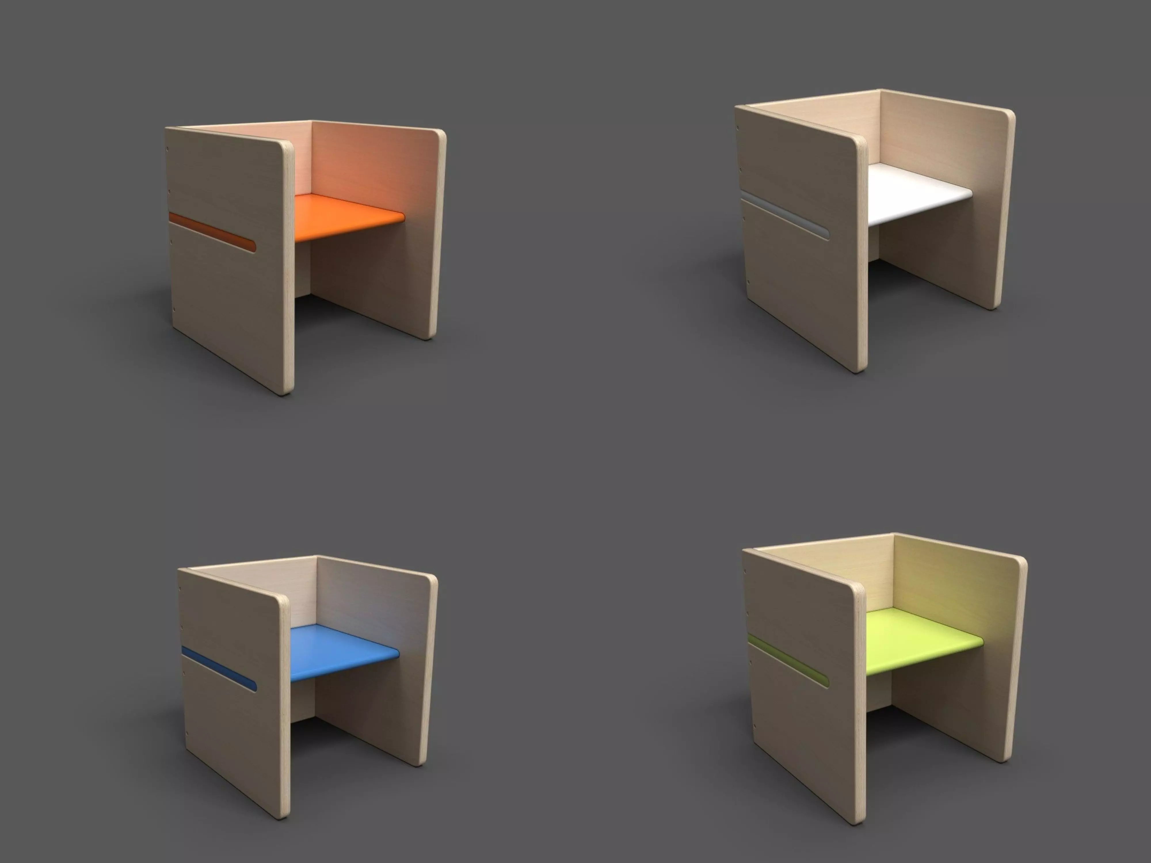 ArmChairPop wooden chair with seat and measurements Low-poly 3D model_0