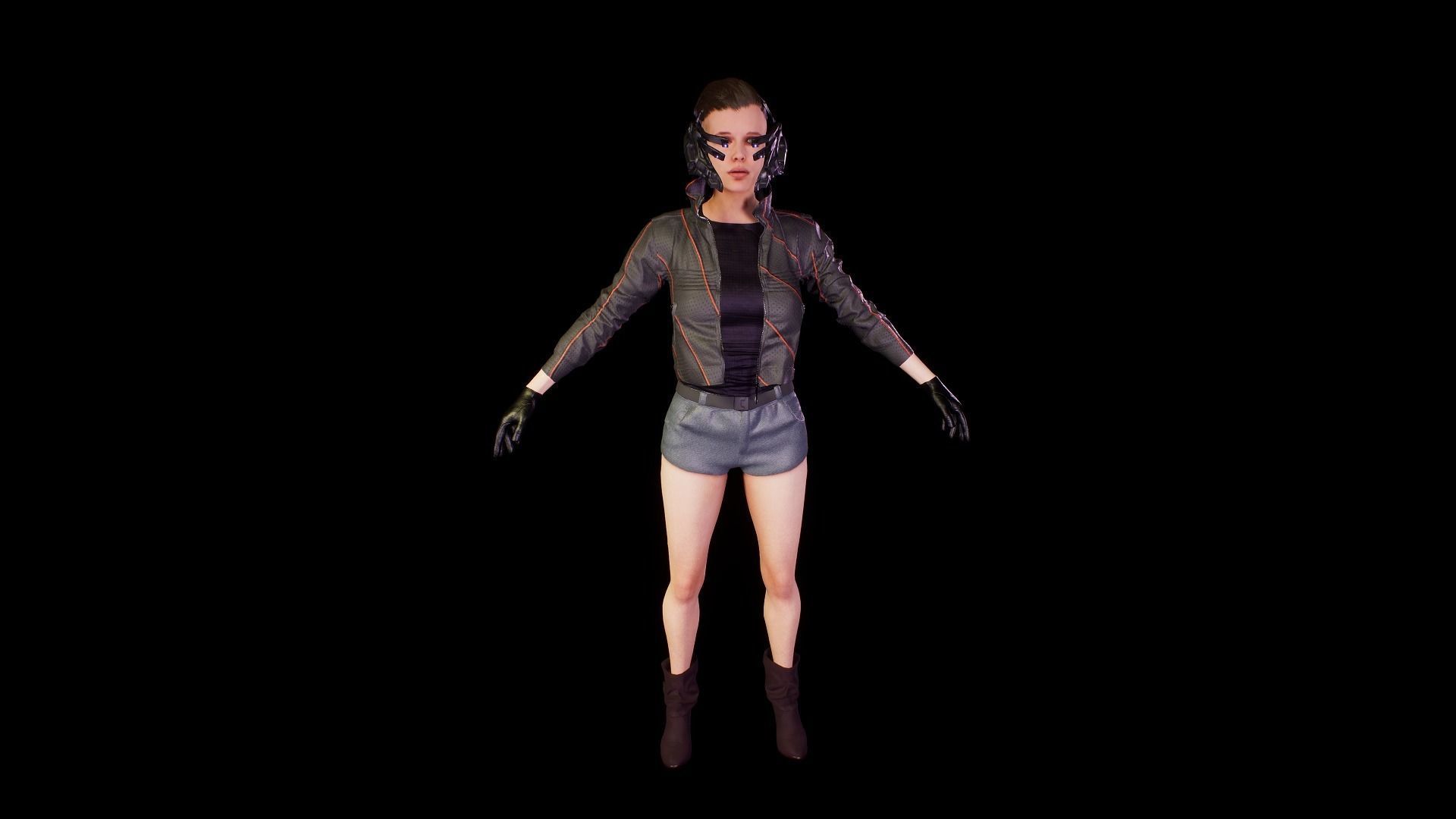 cyberpunk female a1 UNREAL ENGINE 4 22 Low-poly 3D model_3