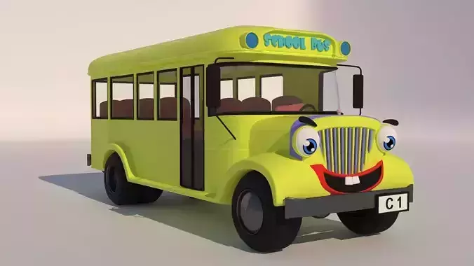 Cartoon school bus Low-poly 3D model