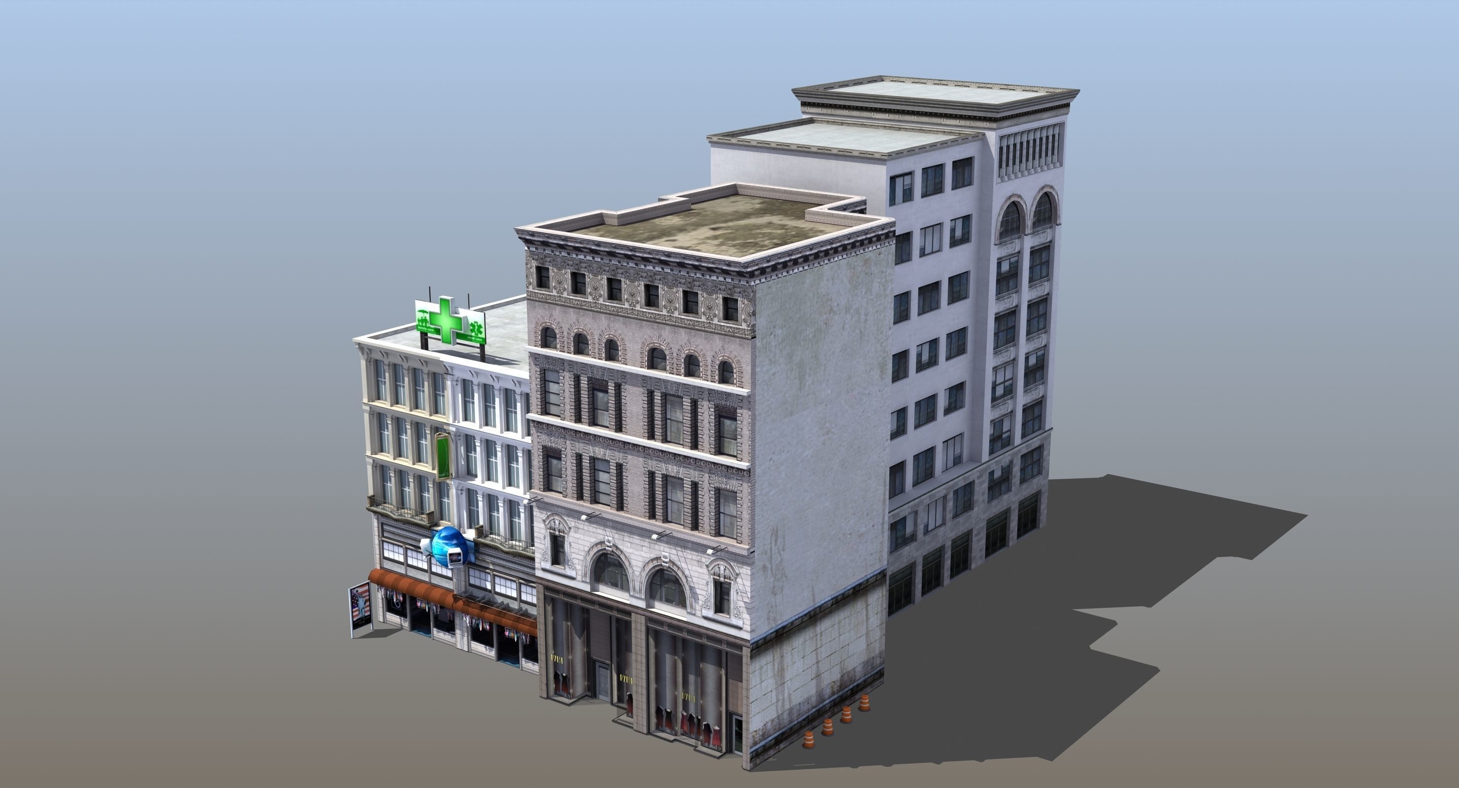 Downtown Stores Low-poly 3D model_6