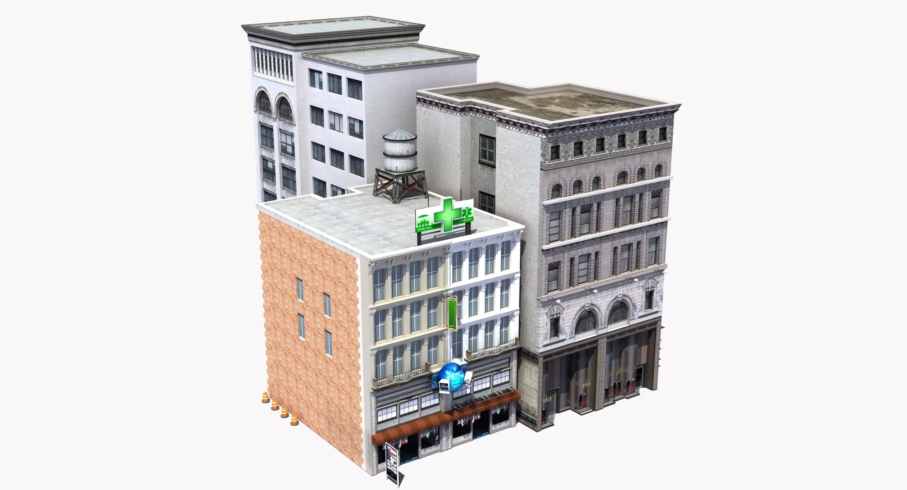 Downtown Stores Low-poly 3D model_0