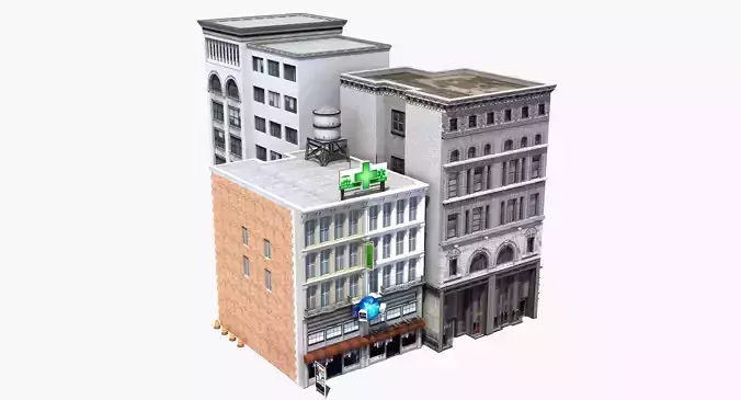 Downtown Stores Low-poly 3D model