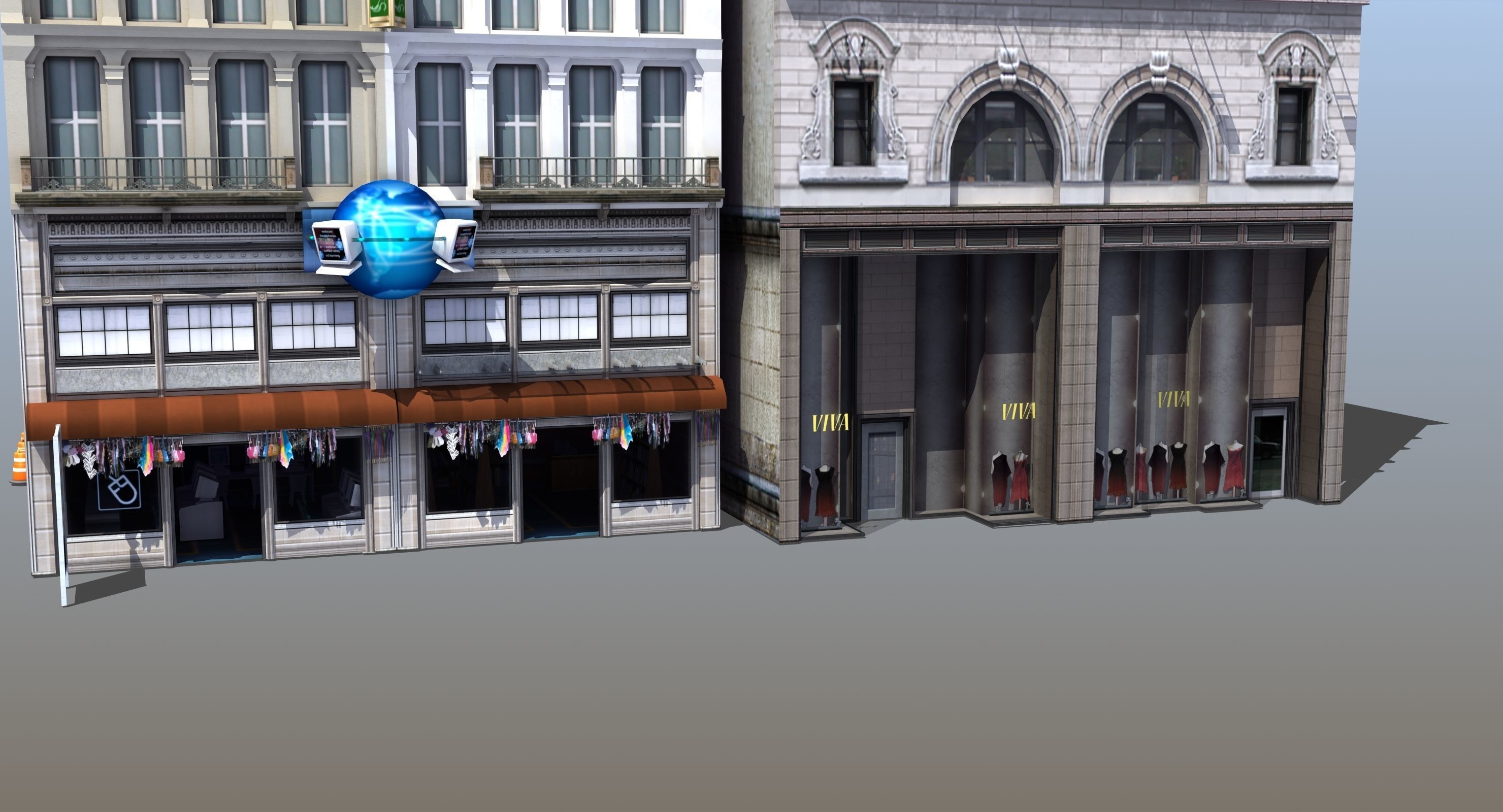 Downtown Stores Low-poly 3D model_8