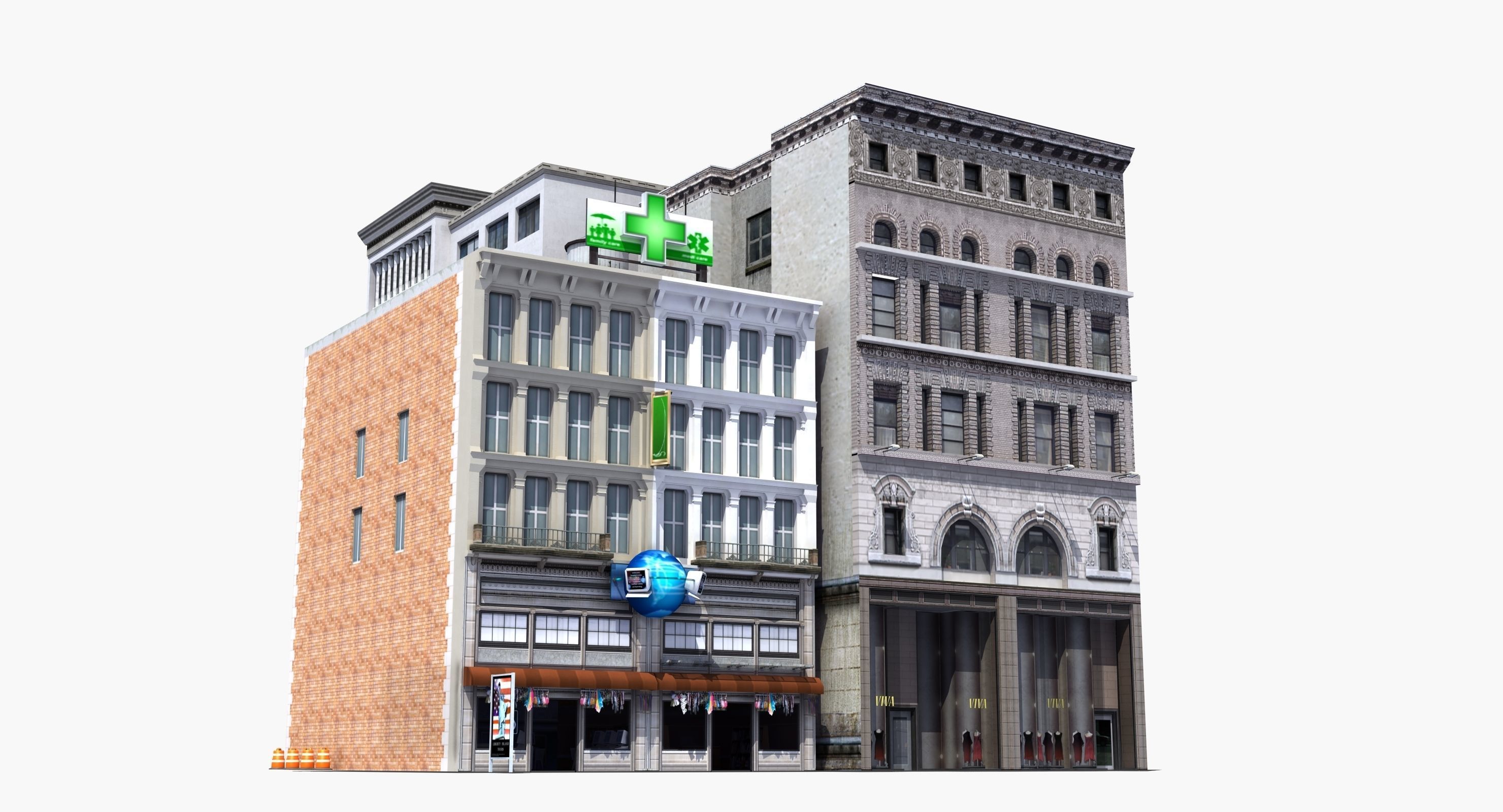 Downtown Stores Low-poly 3D model_10