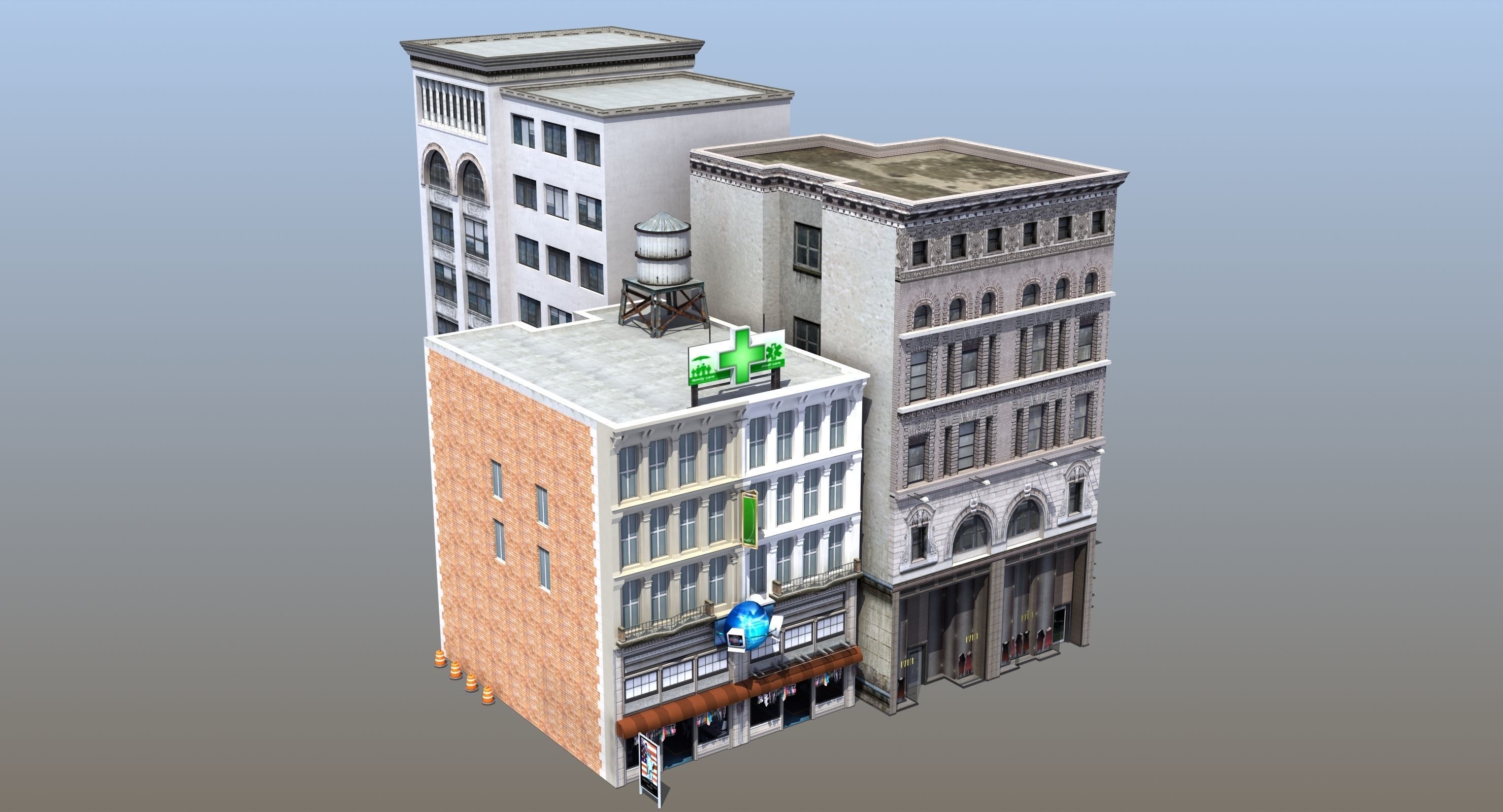 Downtown Stores Low-poly 3D model_2