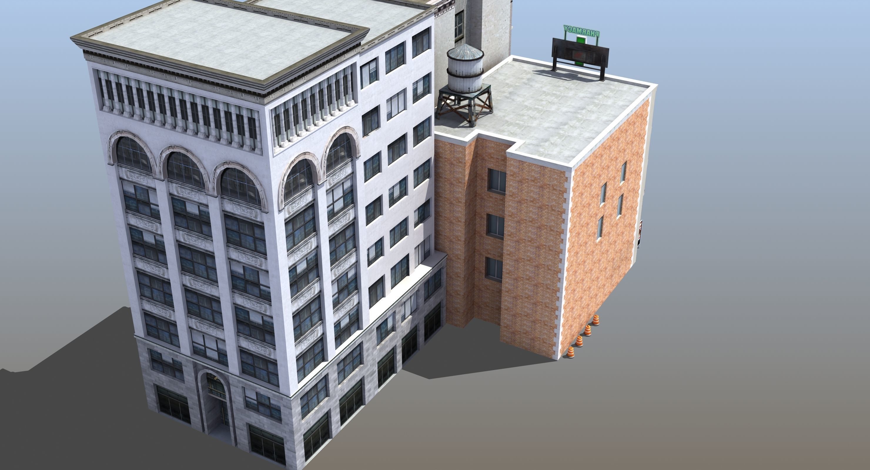 Downtown Stores Low-poly 3D model_3