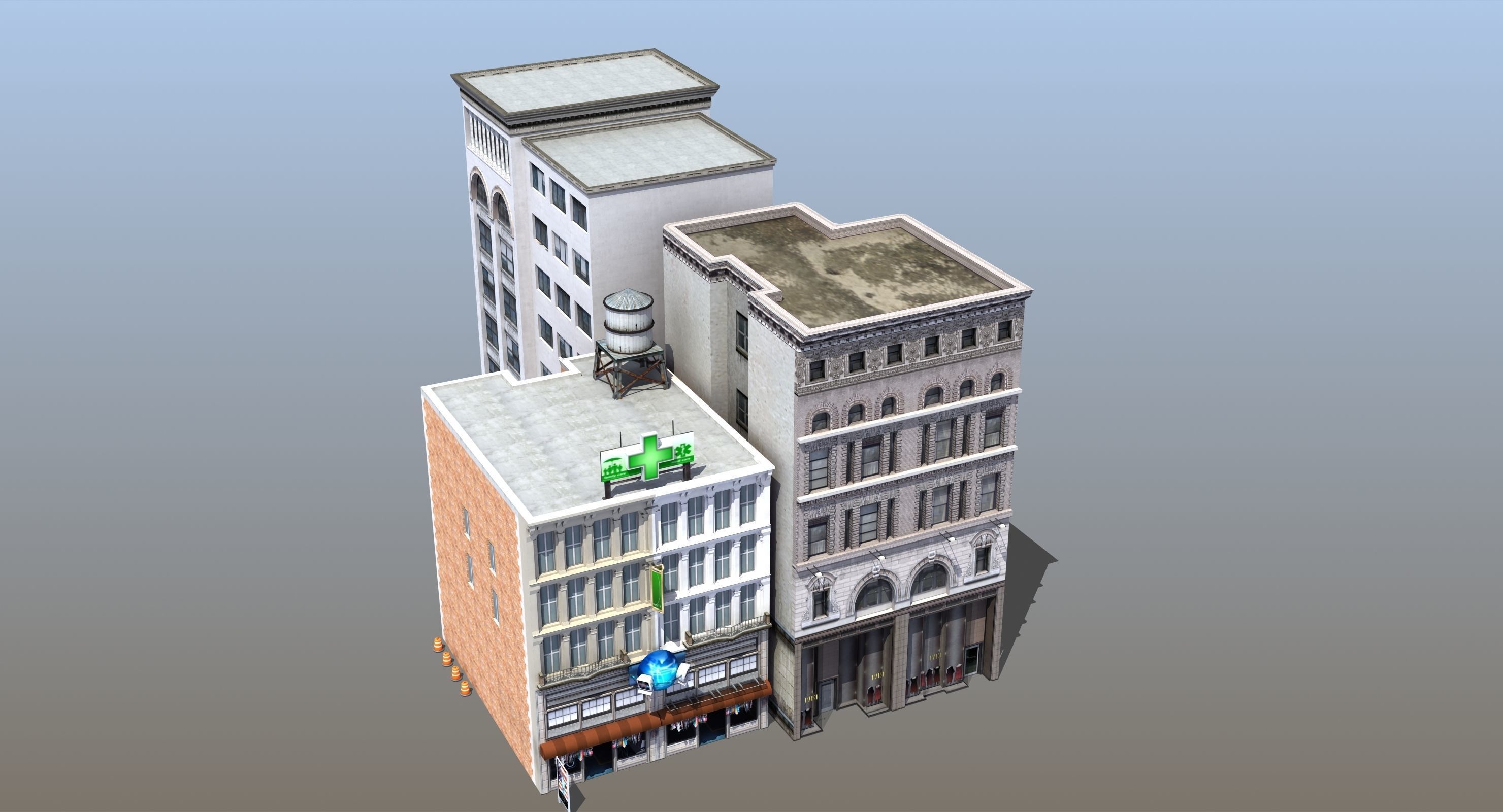 Downtown Stores Low-poly 3D model_7