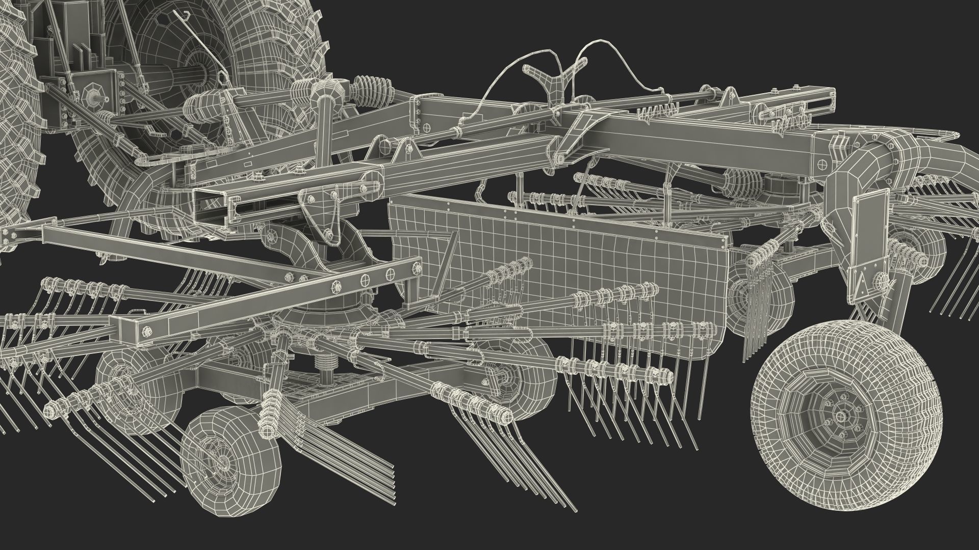 Tractor with Used Twin Rotor Rake Claas Liner 2700 Rigged 3D model_27