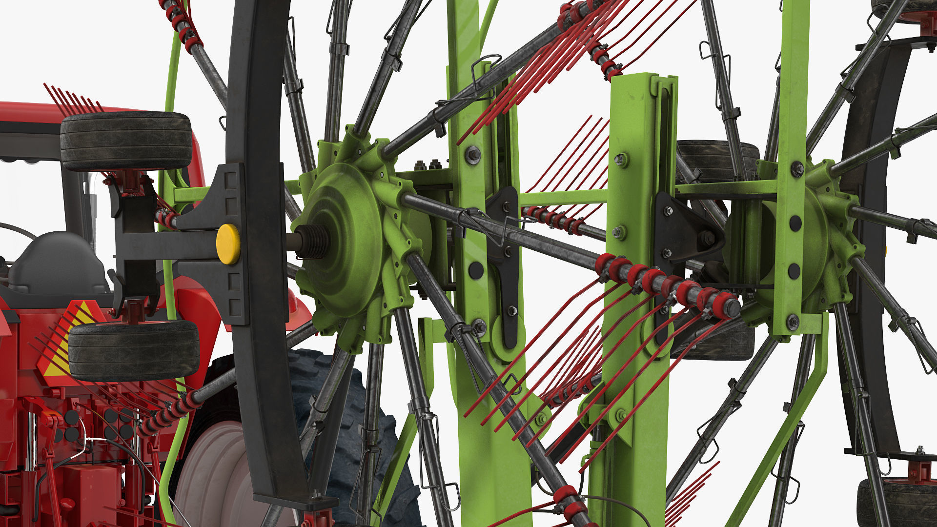 Tractor with Used Twin Rotor Rake Claas Liner 2700 Rigged 3D model_12