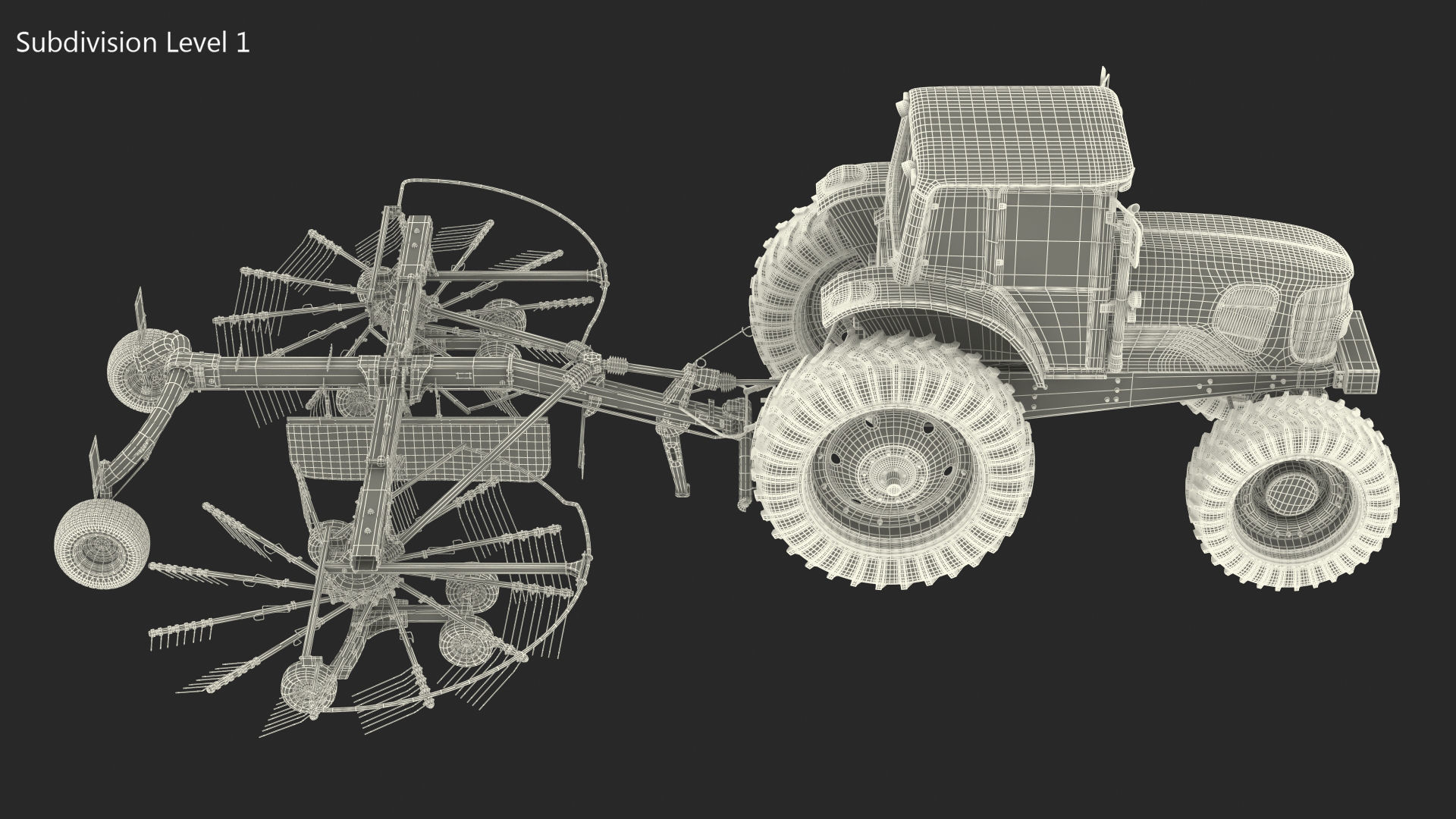 Tractor with Used Twin Rotor Rake Claas Liner 2700 Rigged 3D model_20