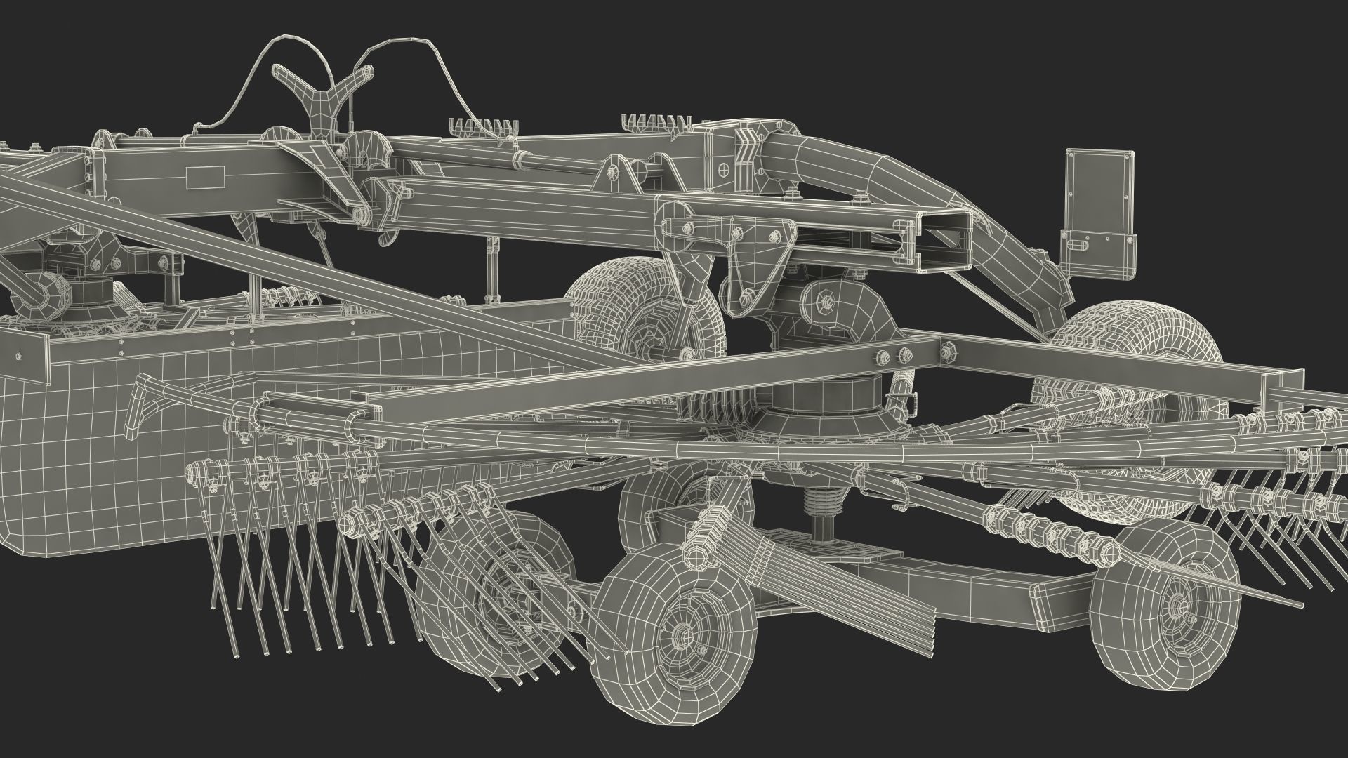 Tractor with Used Twin Rotor Rake Claas Liner 2700 Rigged 3D model_28