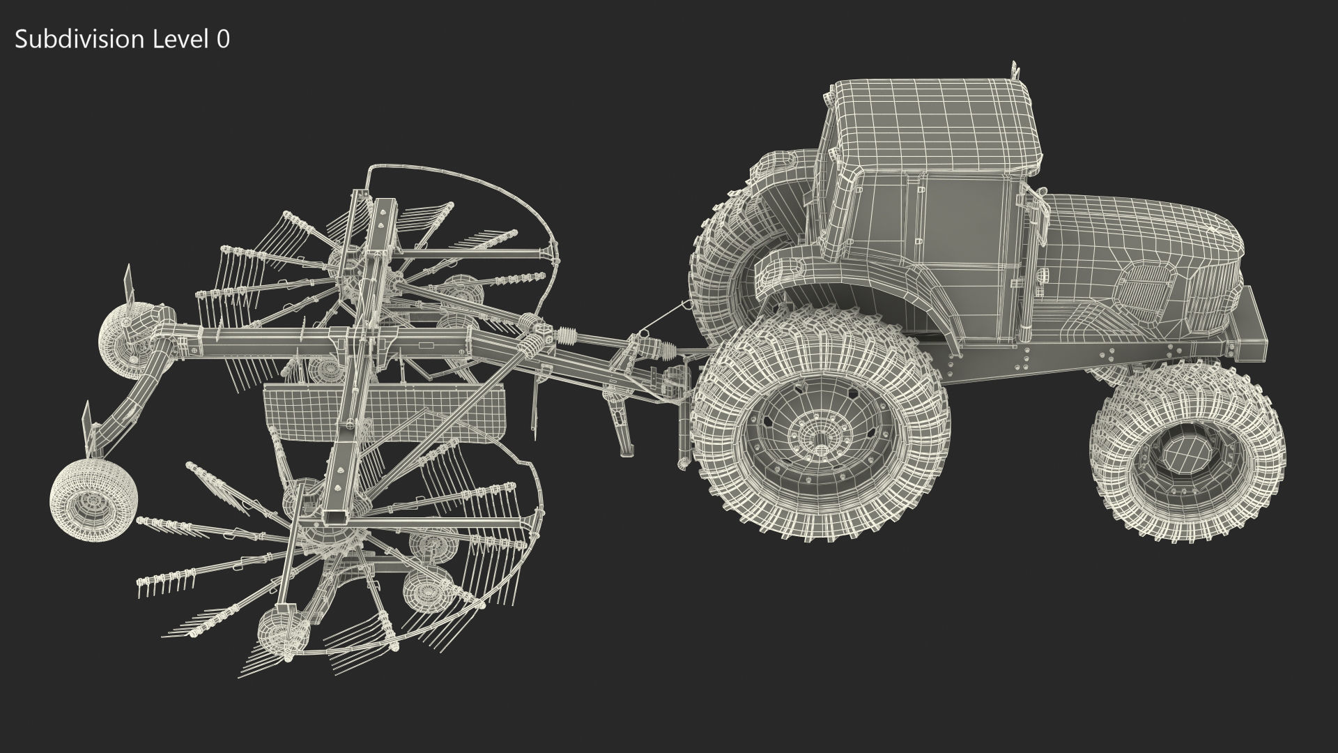 Tractor with Used Twin Rotor Rake Claas Liner 2700 Rigged 3D model_19