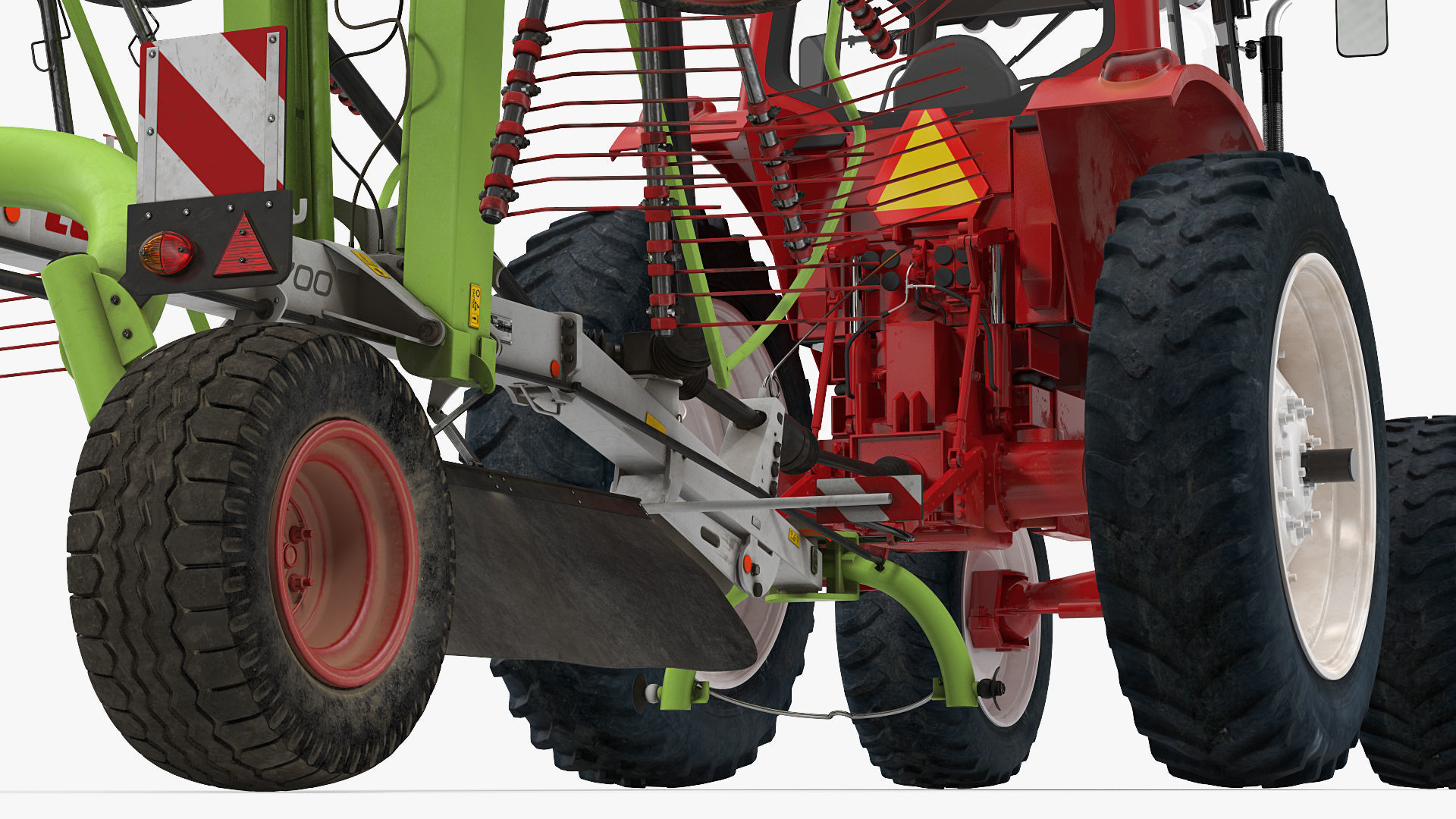 Tractor with Used Twin Rotor Rake Claas Liner 2700 Rigged 3D model_17