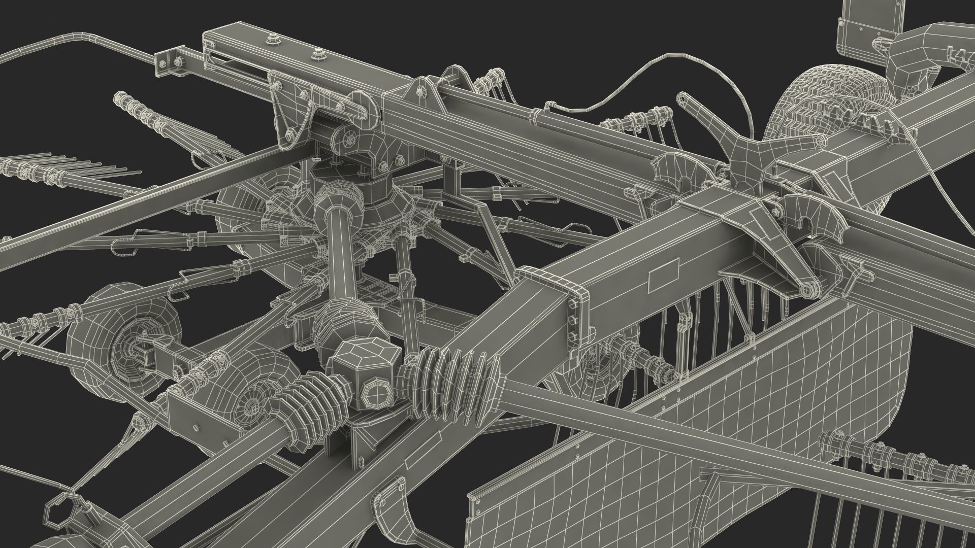 Tractor with Used Twin Rotor Rake Claas Liner 2700 Rigged 3D model_29