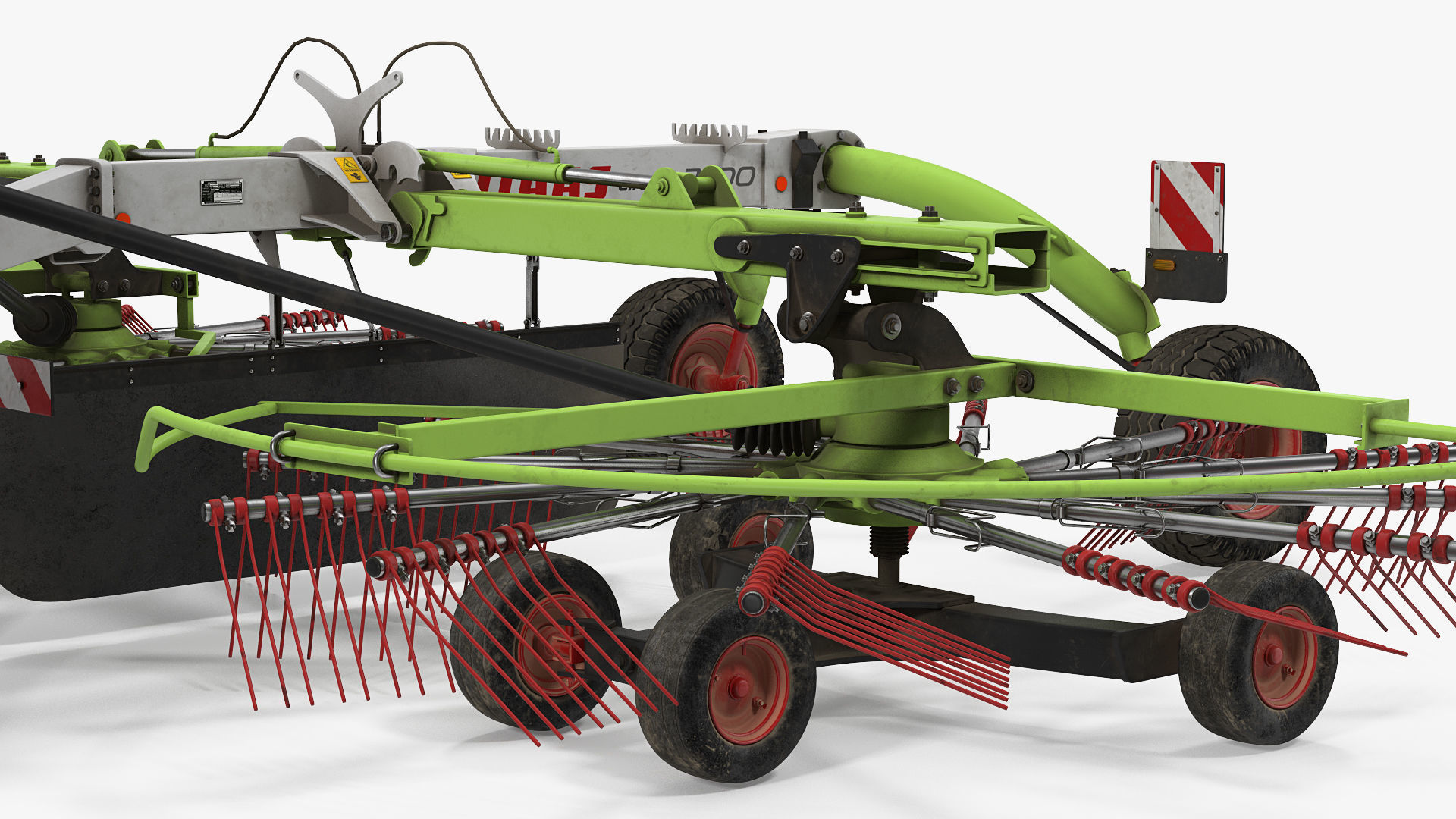 Tractor with Used Twin Rotor Rake Claas Liner 2700 Rigged 3D model_14