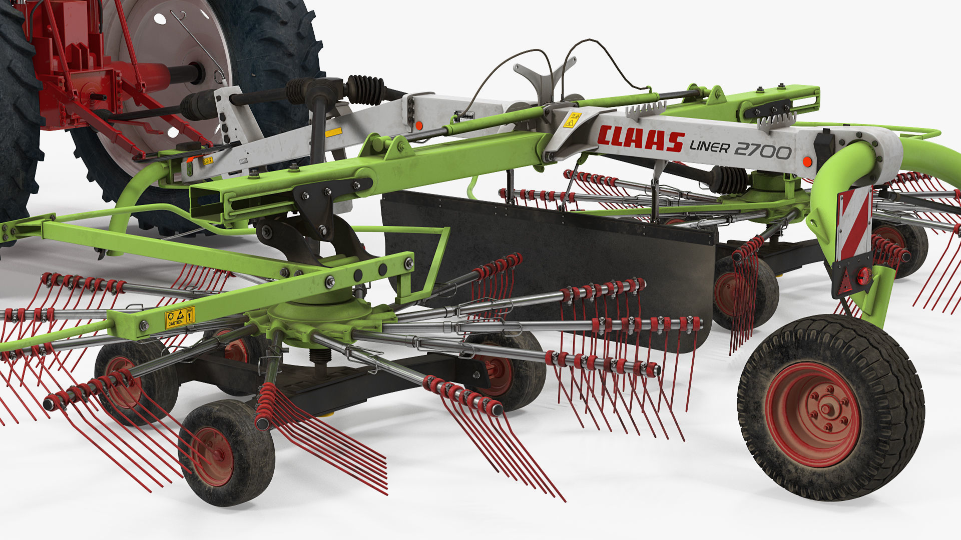 Tractor with Used Twin Rotor Rake Claas Liner 2700 Rigged 3D model_13