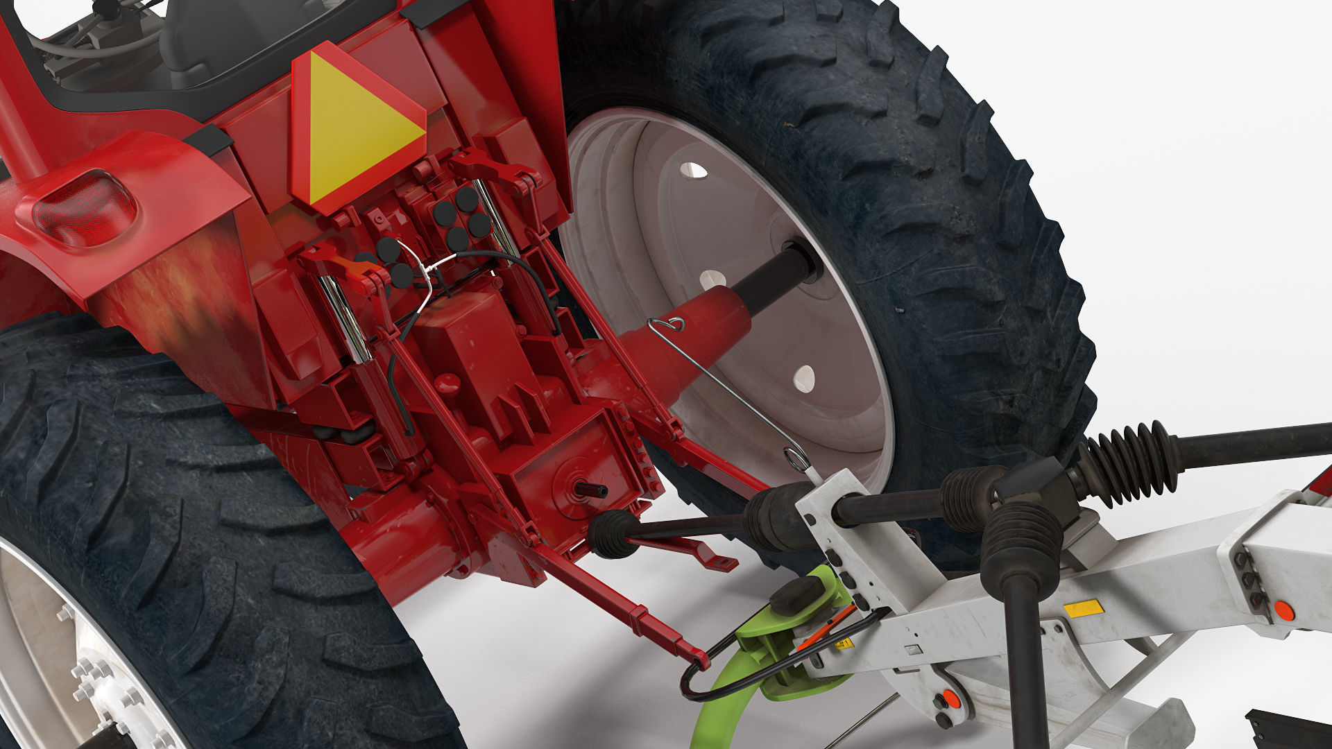 Tractor with Used Twin Rotor Rake Claas Liner 2700 Rigged 3D model_11