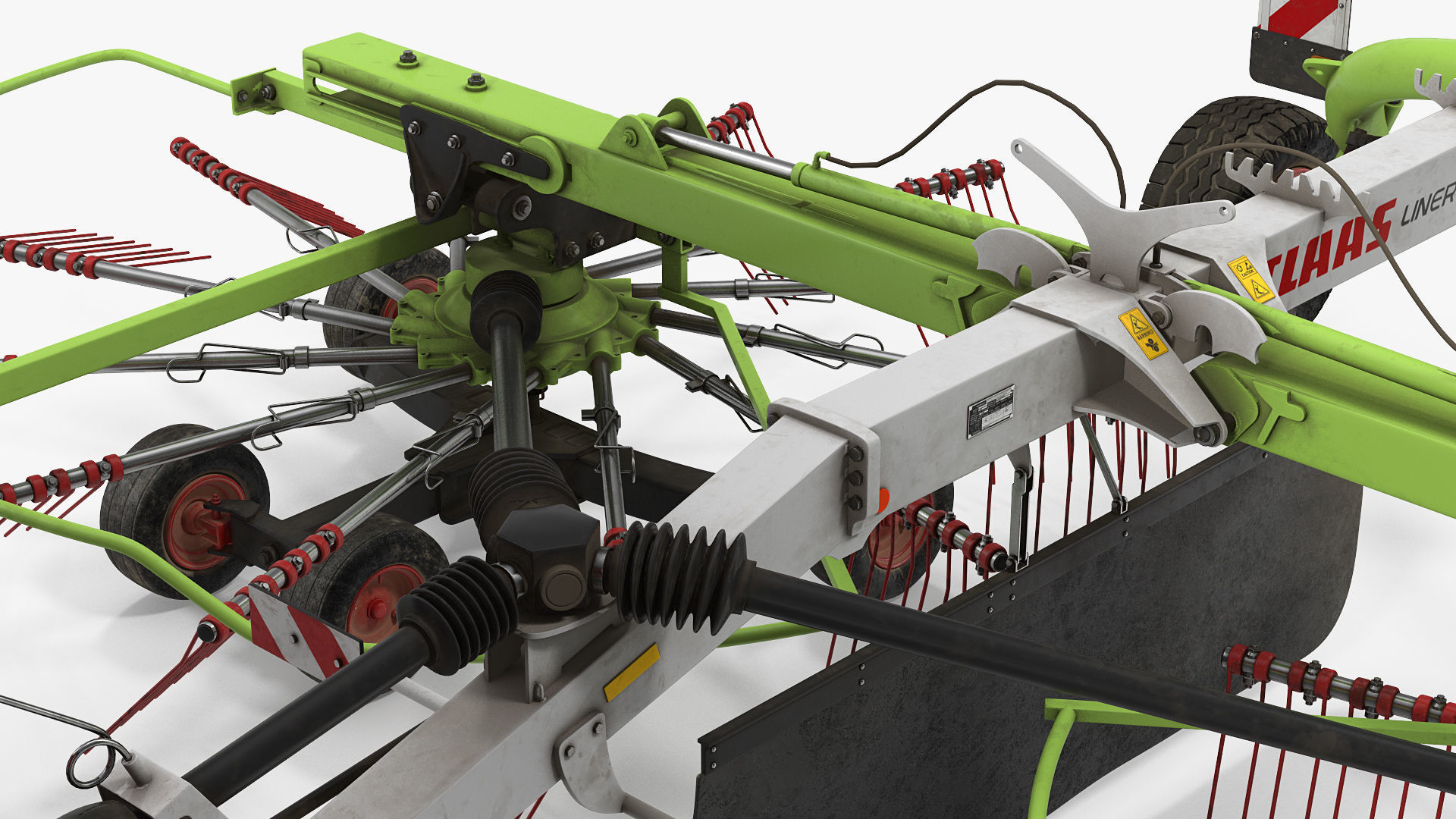 Tractor with Used Twin Rotor Rake Claas Liner 2700 Rigged 3D model_15