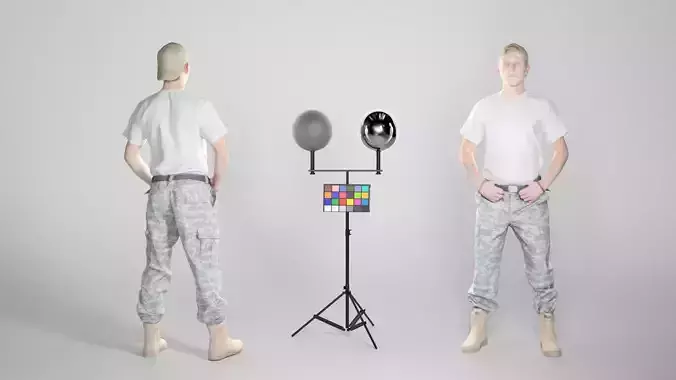 Young American soldier in a white t-shirt and cap 132 Low-poly 3D model