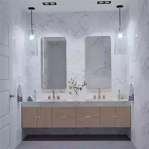 Bathroom marble with two sinks and mirrors