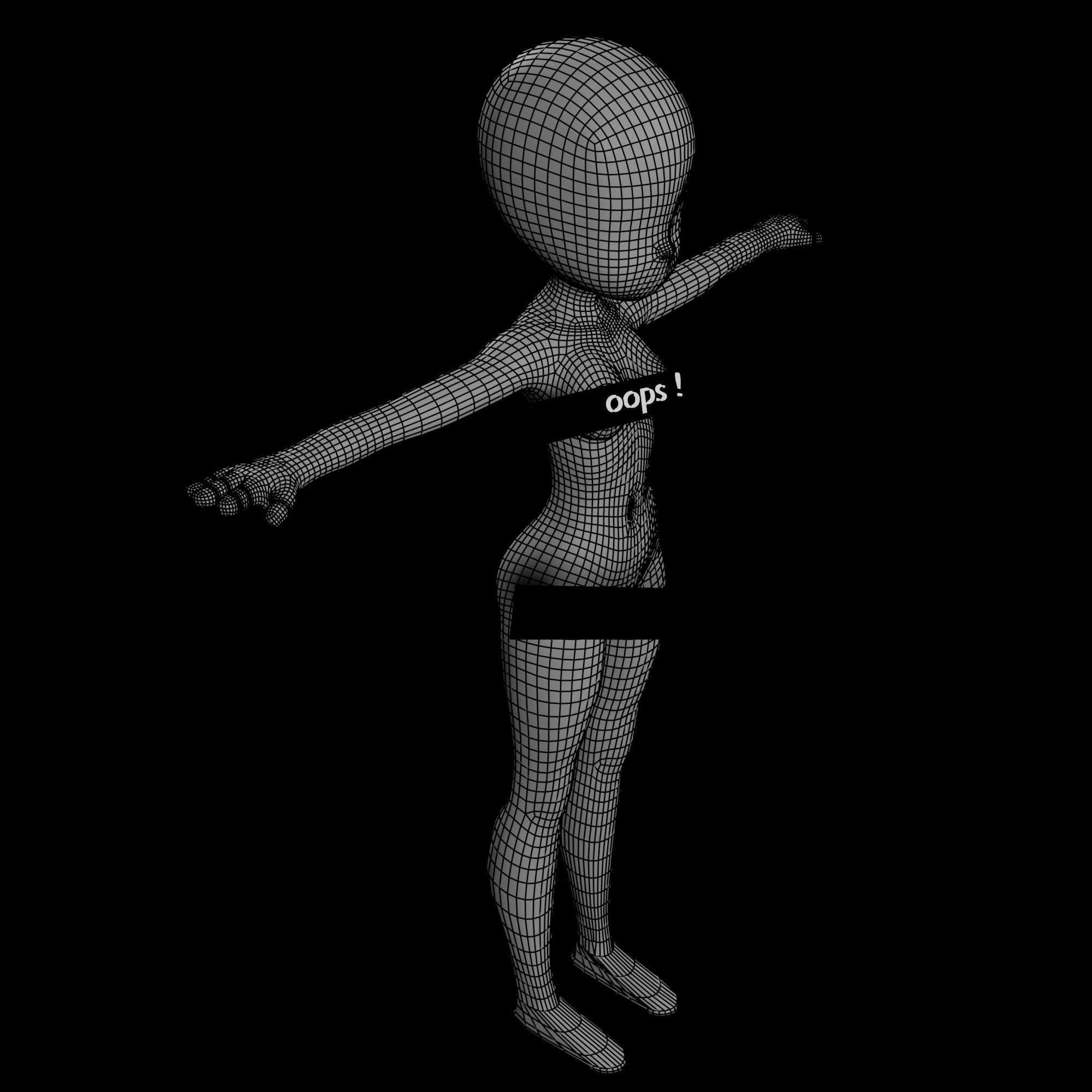 Chibi girl model base mesh Low-poly 3D model_2