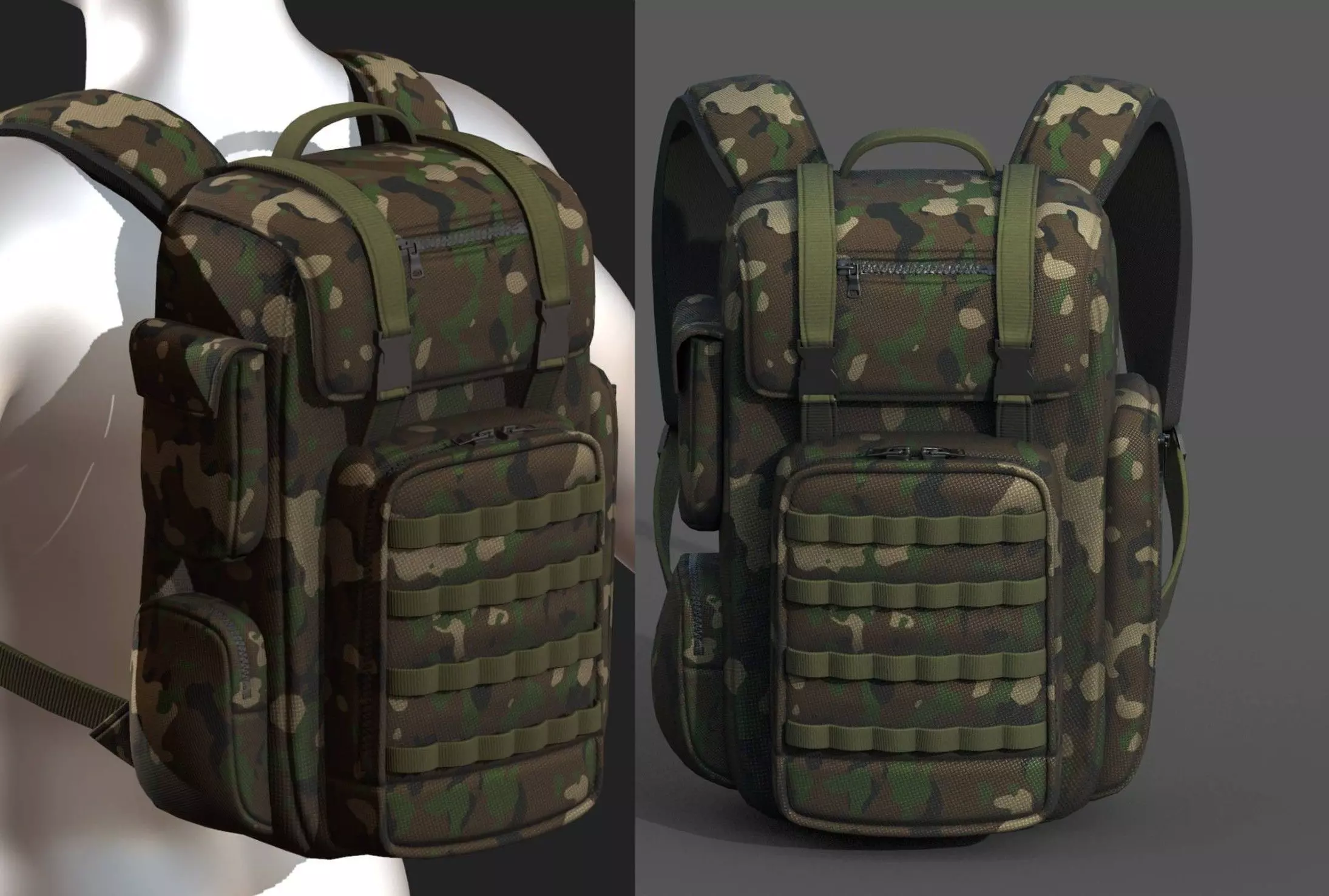 Backpack military combat soldier bag baggage  Low-poly 3D model_0