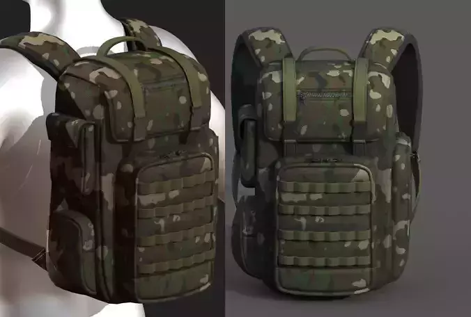 Backpack military combat soldier bag baggage  Low-poly 3D model