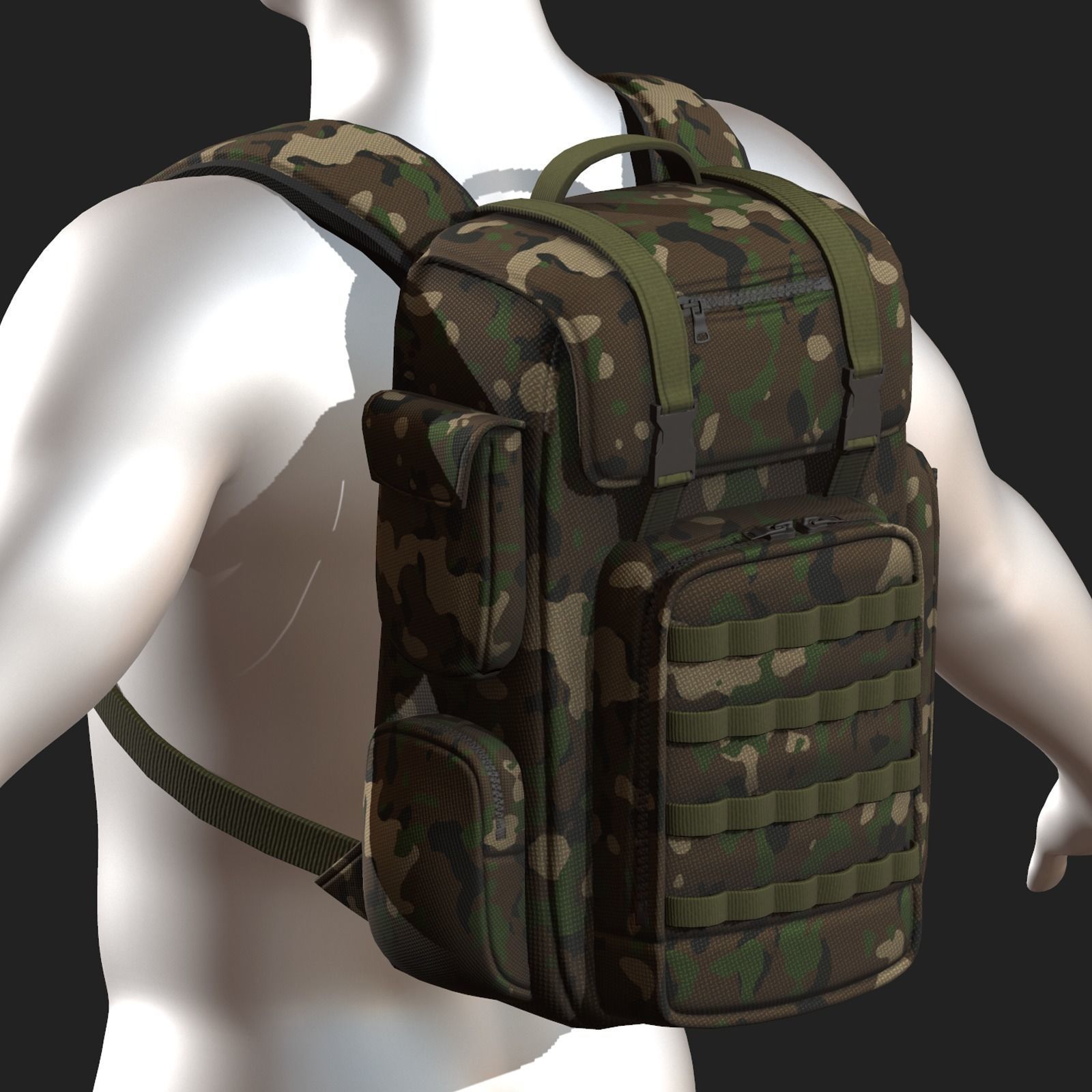 Backpack military combat soldier bag baggage  Low-poly 3D model_1
