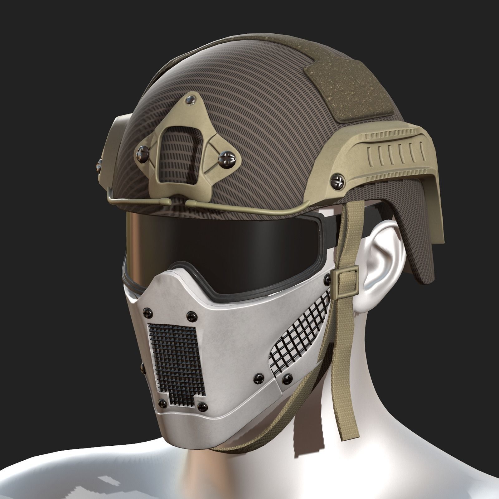 Helmet military mask protection futuristic technology Low-poly 3D model_8