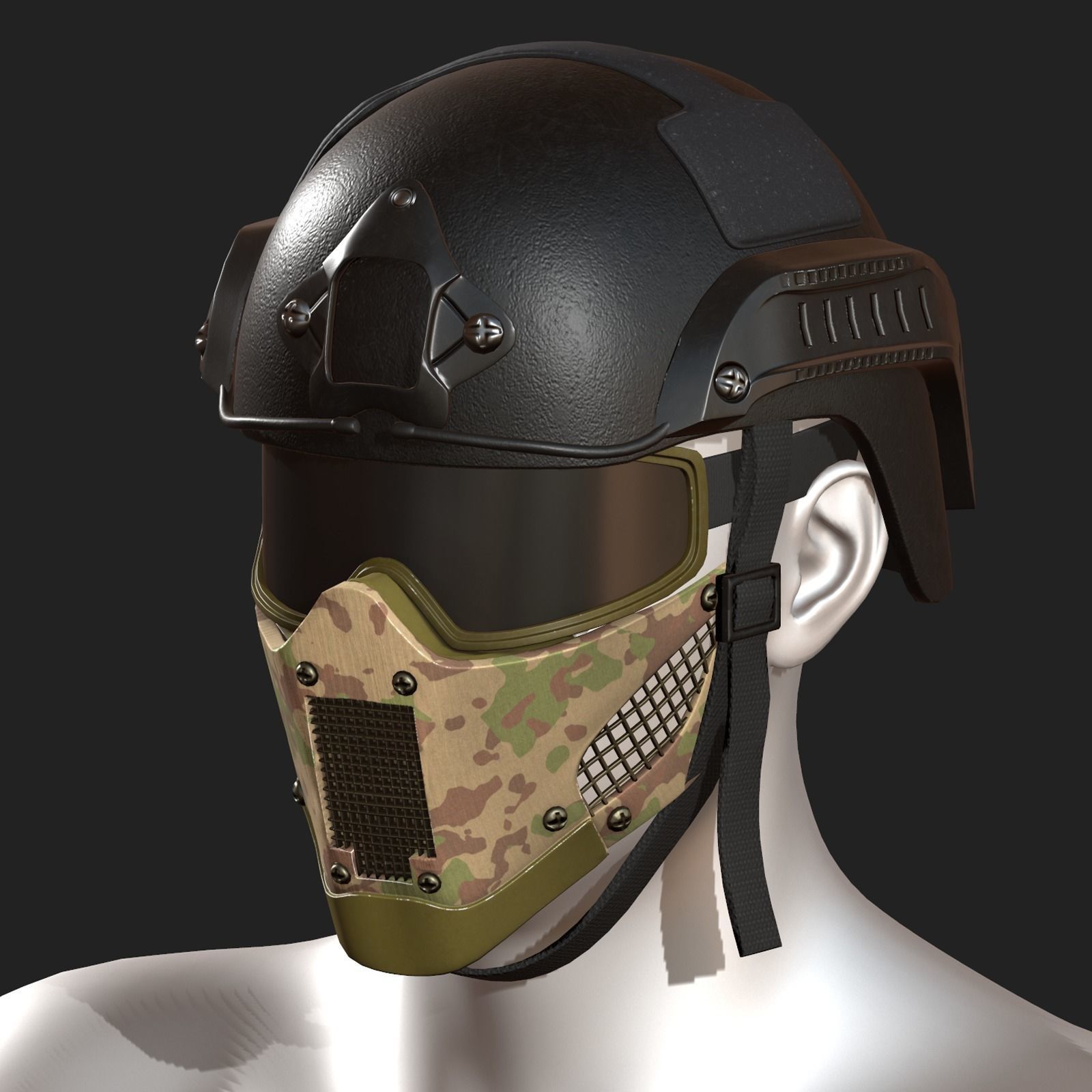 Helmet mask millitary combat soldier armor  Low-poly 3D model_8