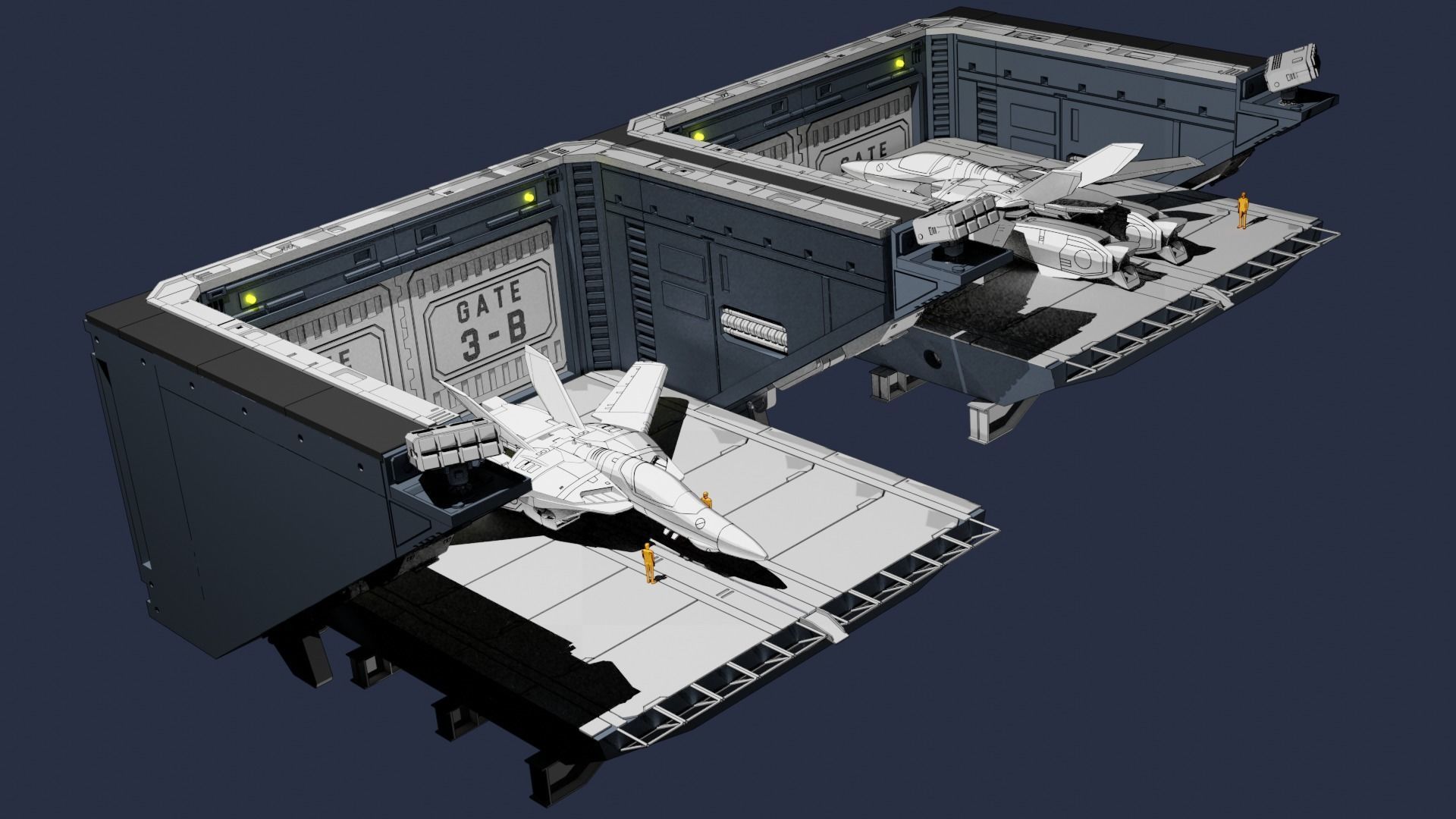 Set2 - Macross SDF-1 Prometheus Double Hangar elevator 3D print model_4
