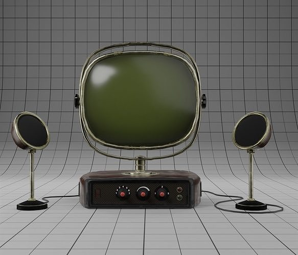 Stylized Vintage TV set with Speakers Low-poly 3D model