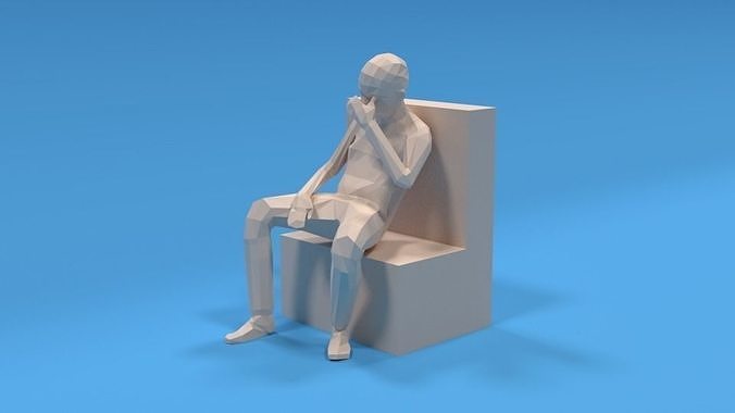 Low Poly Kid Sitting Disappointed  Low-poly 3D model