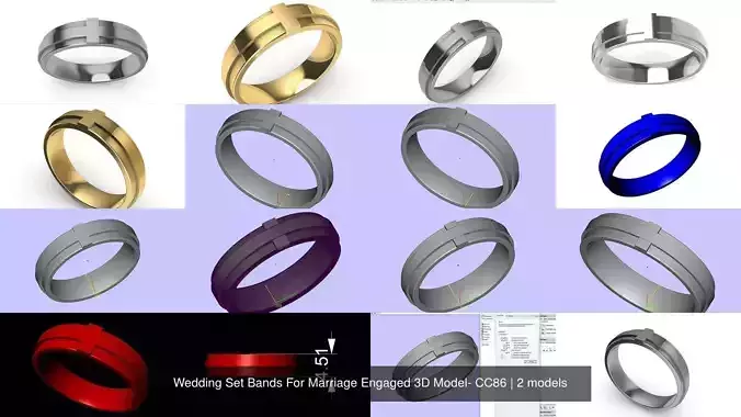 Wedding Set Bands For Marriage Engaged 3D Model- CC86