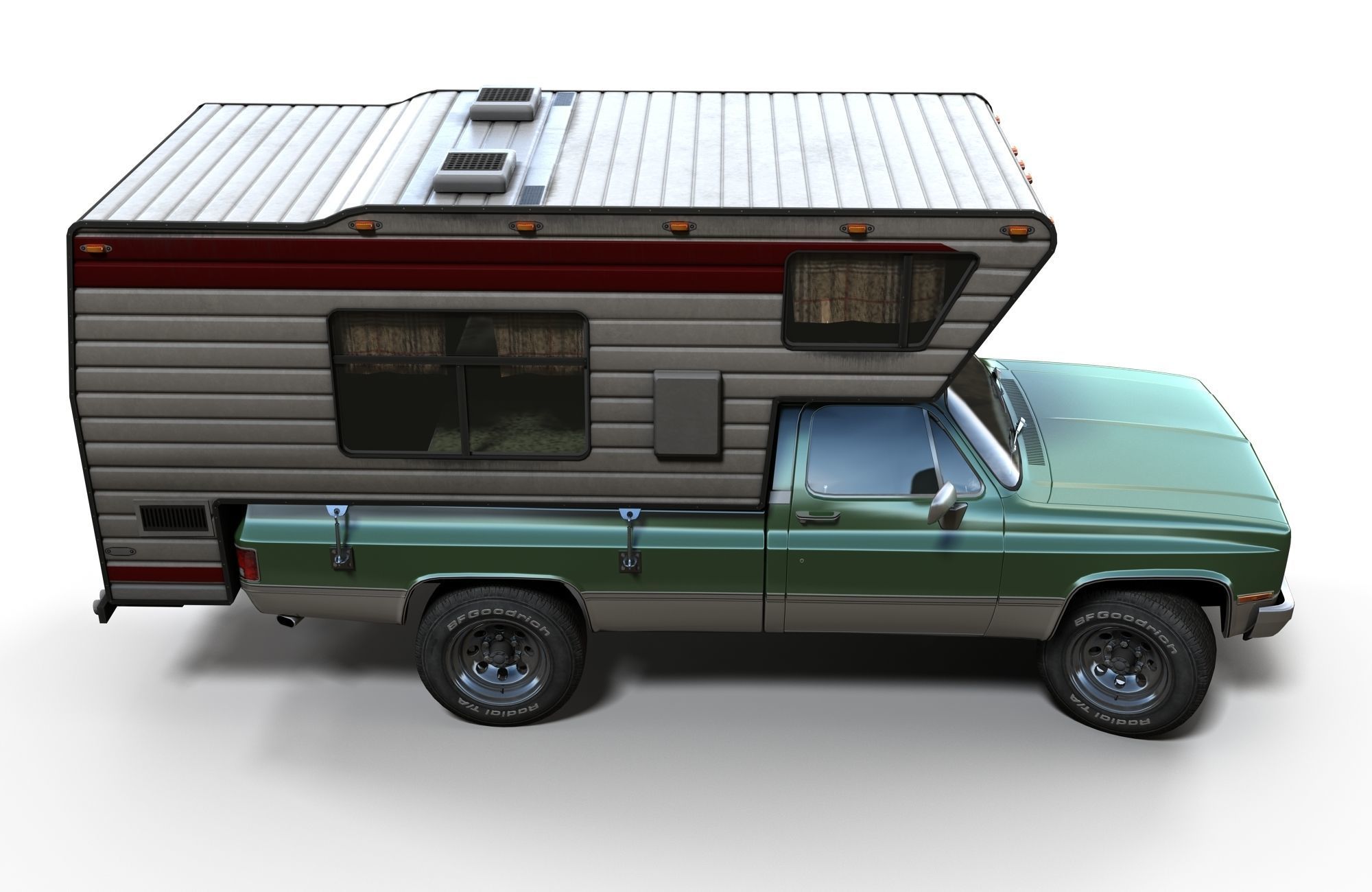 Generic American pickup camper 1982 Low-poly 3D model_5